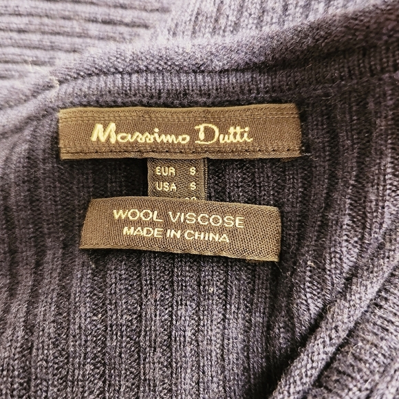 Massimo Dutti Navy Blue Wool Blend Knit Sweater Dress Bell Sleeves Size Small - Picture 3 of 9